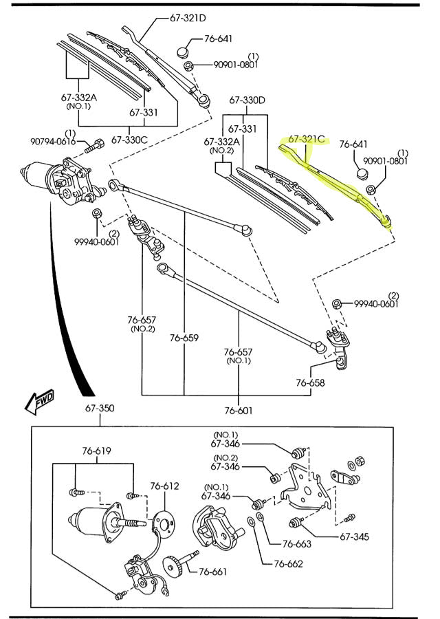 Windshield Wiper Arms Factory New 19992005 NB Mazda Miata Mikes