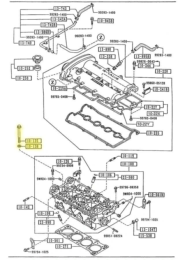 Cylinder Head Bolt Set Factory New 19902005 NA and NB Mazda Miata