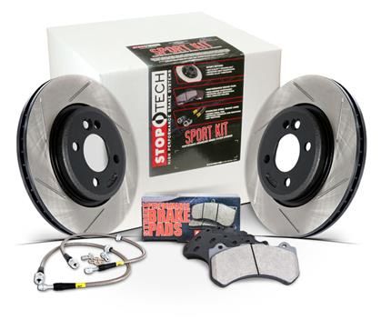 Brake Rotors and Pads Rear Set with SS Brake Lines Slotted Stoptech Sport Aftermarket New 1994-2002 NA and NB Mazda Miata