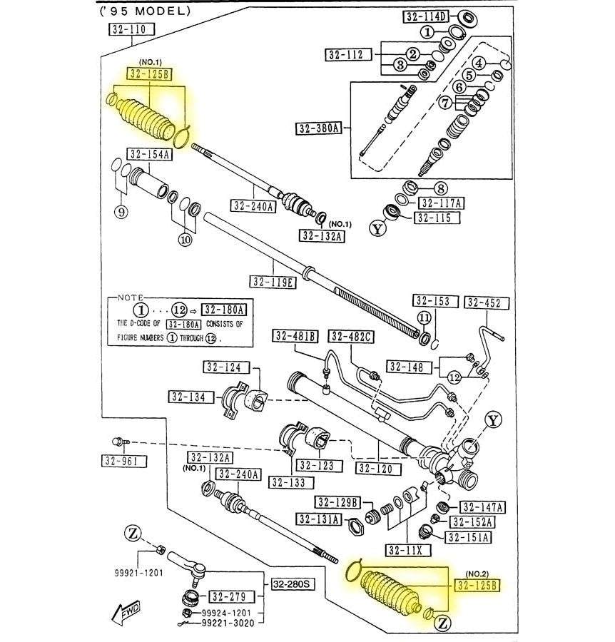 Power Steering Rack Tie Rod Dust Boots Factory New 19951997 NA Mazda
