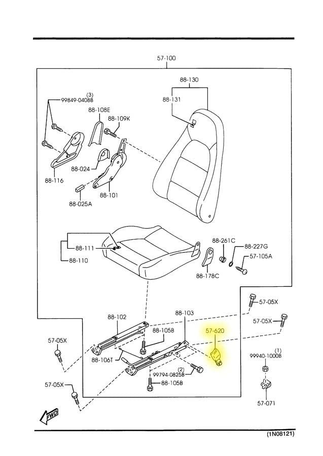 Seat Belt Receptacle Buckle Factory Used 19992000 NB Mazda Miata