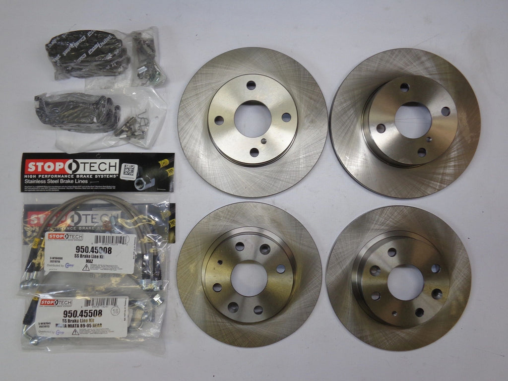 Brake Rotors and Pads Complete Set Stoptech Posiquiet Aftermarket New 1990-1993 NA Mazda Miata