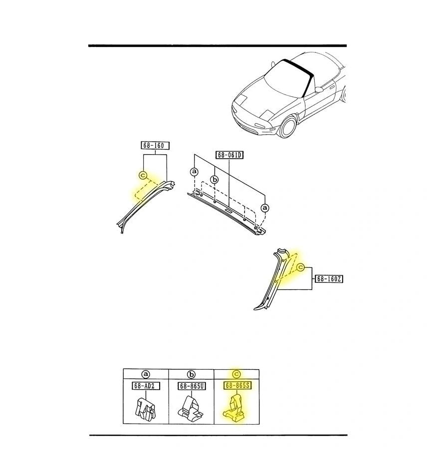 Retaining Clips for Kick Panel, A Pillar, and B Pillar Trim Factory New 1990-2005 NA and NB Mazda Miata