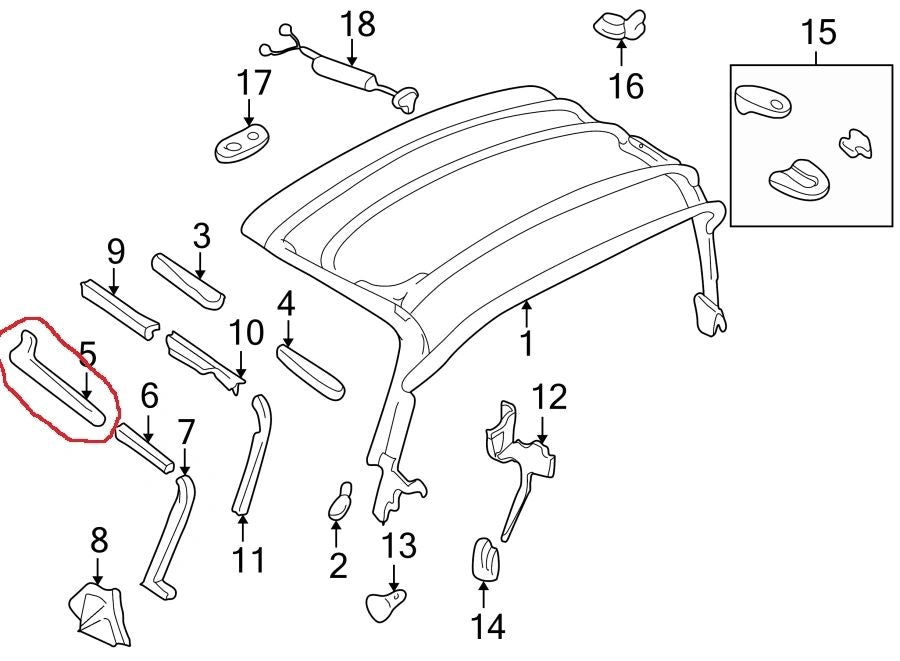 Convertible Top Seal Passenger Side Front Factory Used 1990-1997 NA Mazda Miata