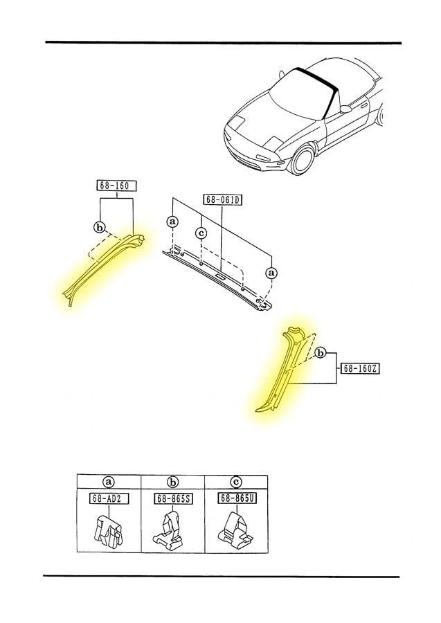 A Pillar Trim Panels Factory Used 1999-2002 NB Mazda Miata