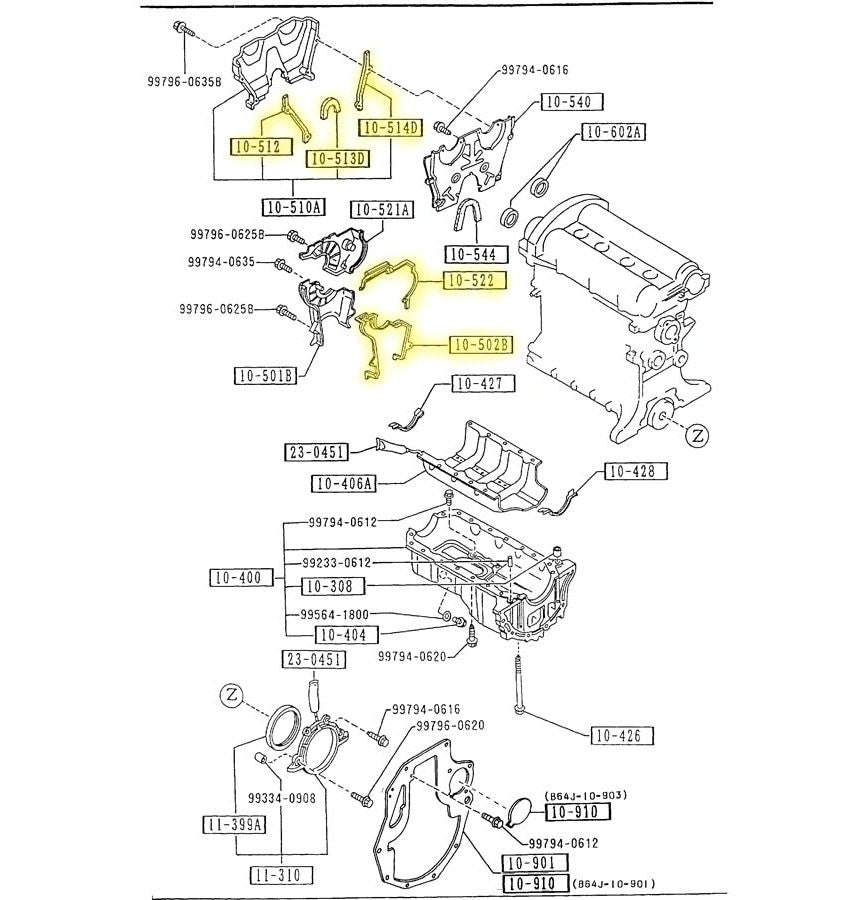 Engine Timing Cover Gaskets Factory New 1990-2005 NA and NB Mazda Miata