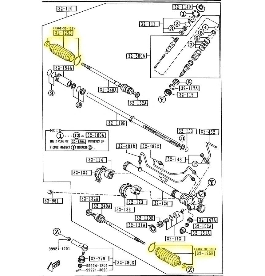 Power Steering Rack Tie Rod Dust Boots Factory New 1990-1996 NA Mazda Miata