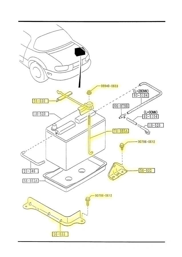 Battery Hold Down Hardware Kit Factory Used 1990-1997 NA Mazda Miata