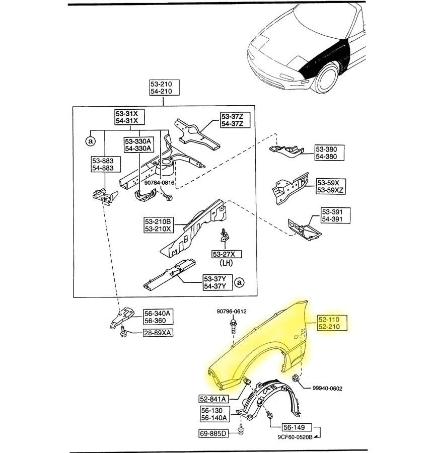 Fender Driver Side Factory New 1990-1997 NA Mazda Miata