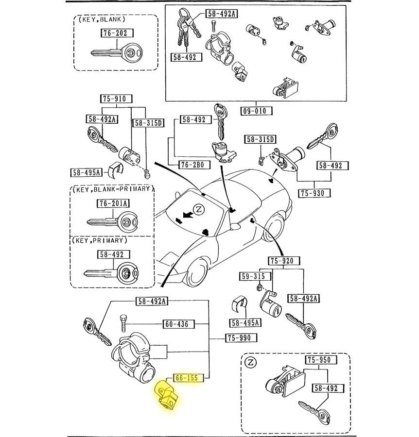 Ignition Switch Back Factory New 1990-1997 NA Mazda Miata