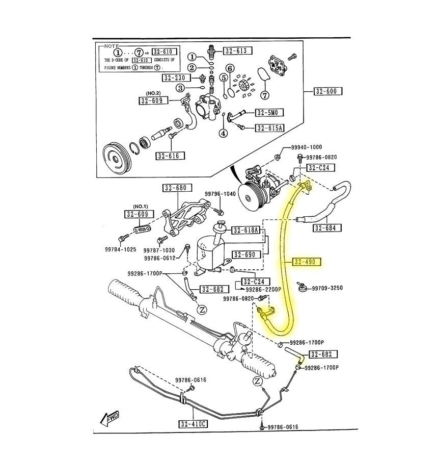 Power Steering Pump to Rack Hose Used 1990-1997 NA Mazda Miata