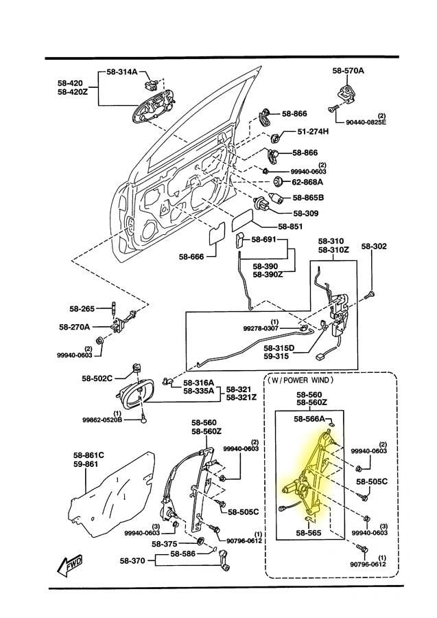 Window Regulator Power With Motor Passenger Side Factory Used 1990-1997 NA Mazda Miata