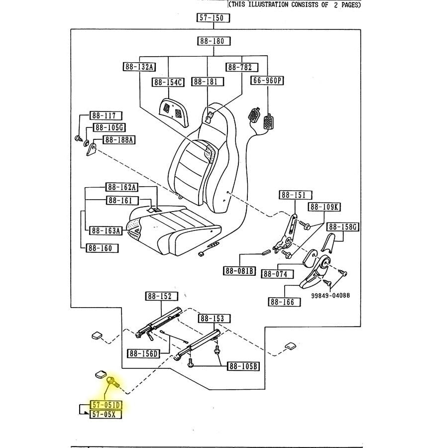 Seat Track Slider to Floor Bolts Factory New 1990-1997 NA Mazda Miata