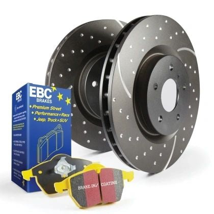 Brake Rotors and Pads Front Set EBC Slotted Drilled and Yellowstuff Aftermarket New 1990-1993 NA Mazda Miata