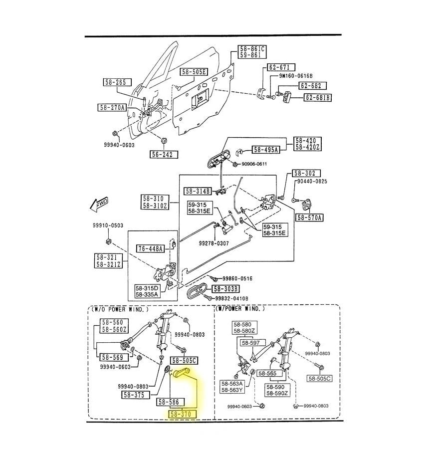 Window Crank Handles Factory New 1994-2000 NA and NB Mazda Miata