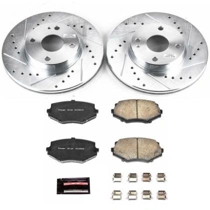 Brake Rotors and Pads Front Set PowerStop Evolution Sport Aftermarket New 1994-2002 NA and NB Mazda Miata