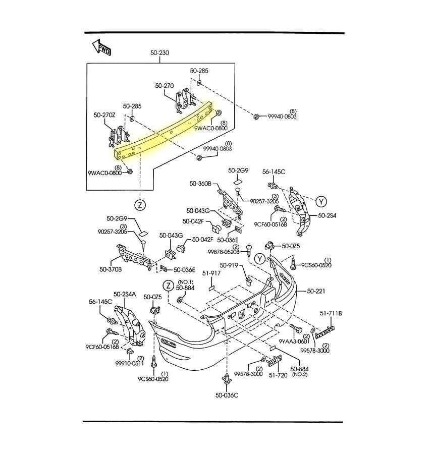 Bumper Cover Reinforcement Bar Rear Used 1999-2000 NB Mazda Miata