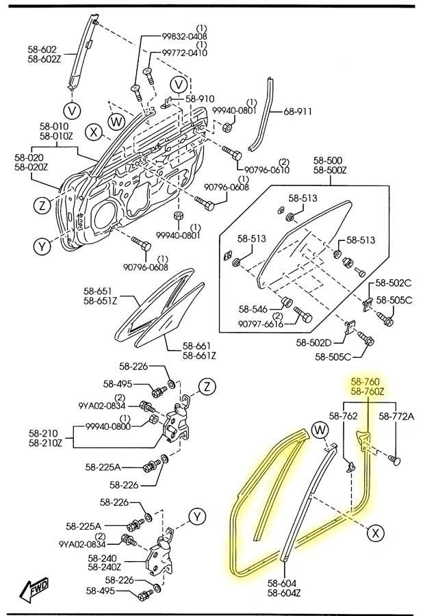 Door Seal Weatherstripping Factory New 1999-2005 NB Mazda Miata