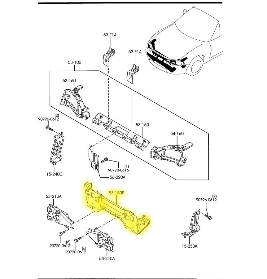 Radiator Support Tie Bar Bracket Lower Factory New 1999-2005 Mazda Miata