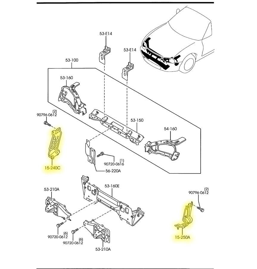 Radiator Lower Mounting Brackets Factory New 1999-2005 Mazda Miata