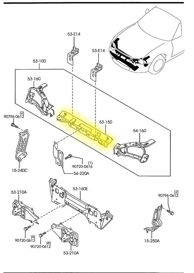 Radiator Support Tie Bar Bracket Upper Factory New 1999-2005 Mazda Miata