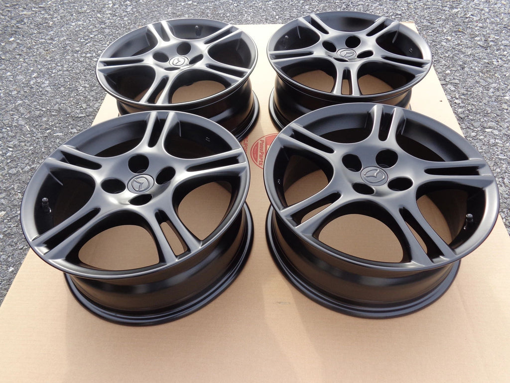 Wheel Set 16X6.5 5 Split Spoke Matte Black Alloy Factory Refurbished for 1990-2005 NA and NB Mazda Miata