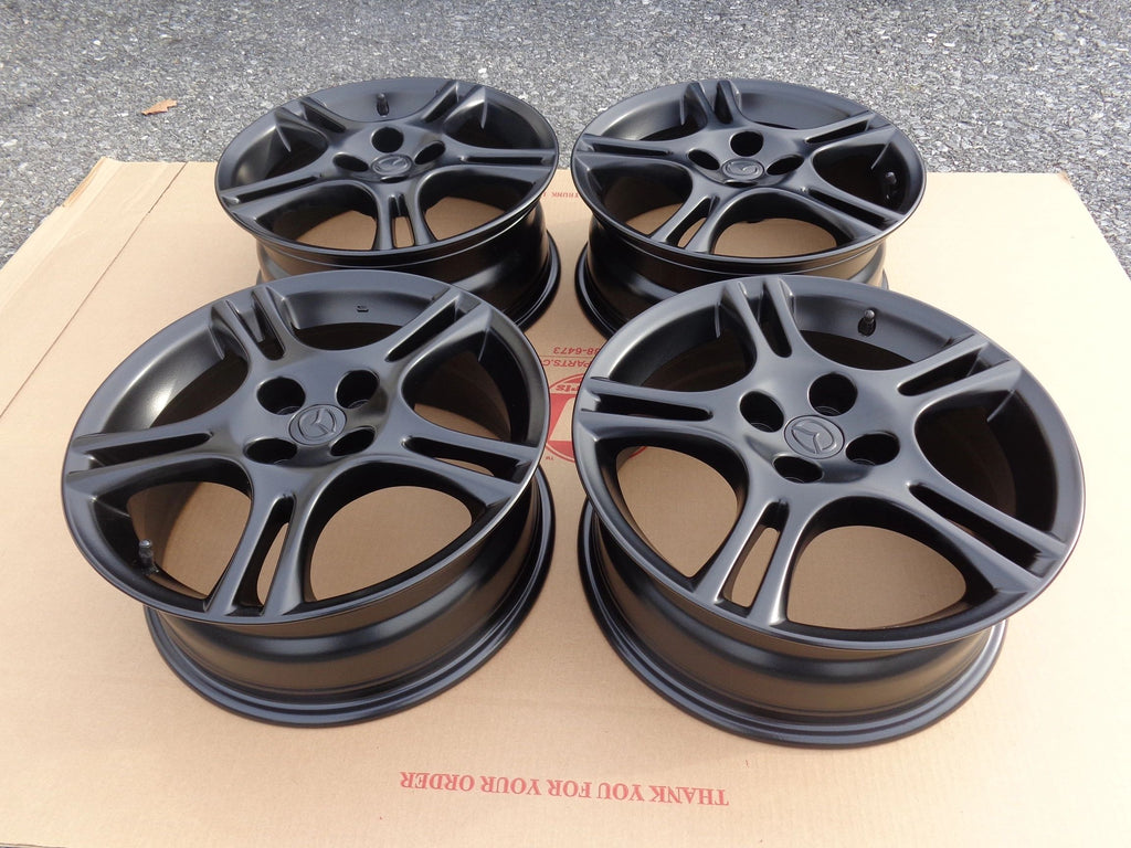 Wheel Set 16X6.5 5 Split Spoke Matte Black Alloy Factory Refurbished for 1990-2005 NA and NB Mazda Miata