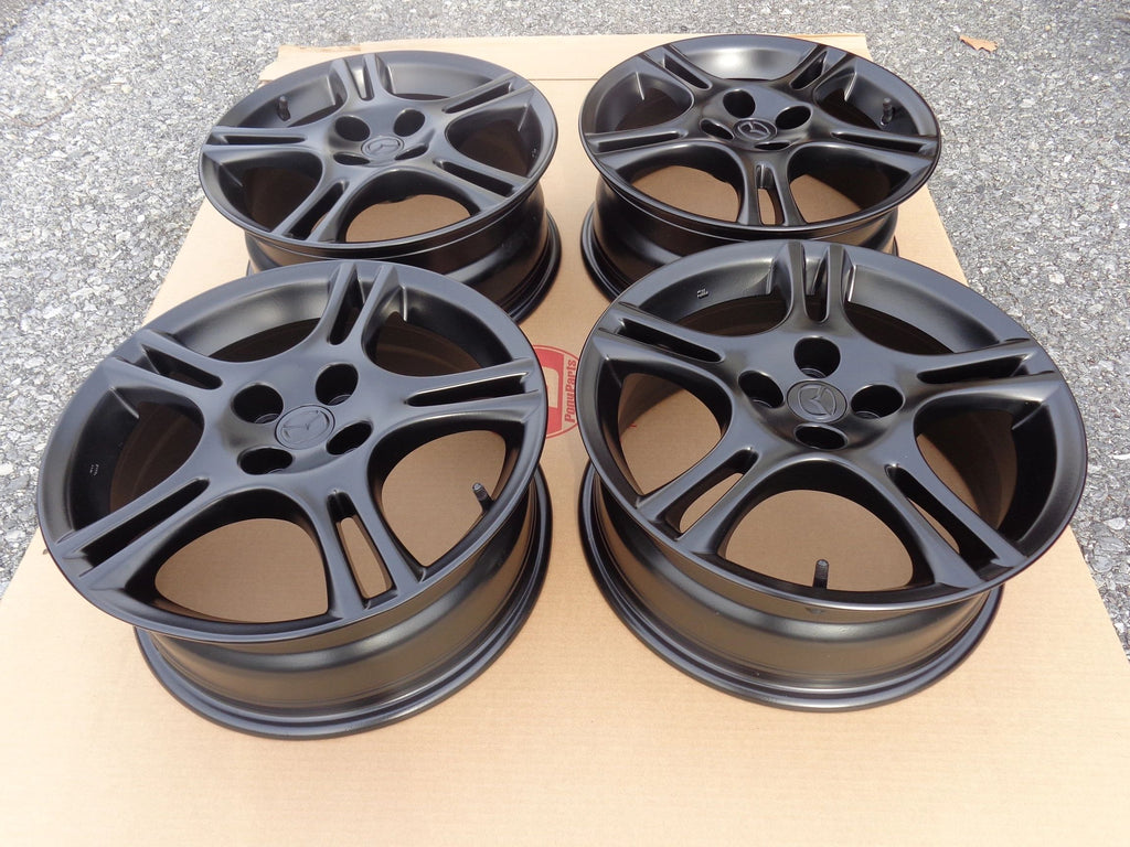 Wheel Set 16X6.5 5 Split Spoke Matte Black Alloy Factory Refurbished for 1990-2005 NA and NB Mazda Miata